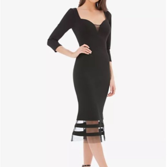 JS Collections NWT Illusion-Trim Midi Dress 6 Black - Picture 1 of 4